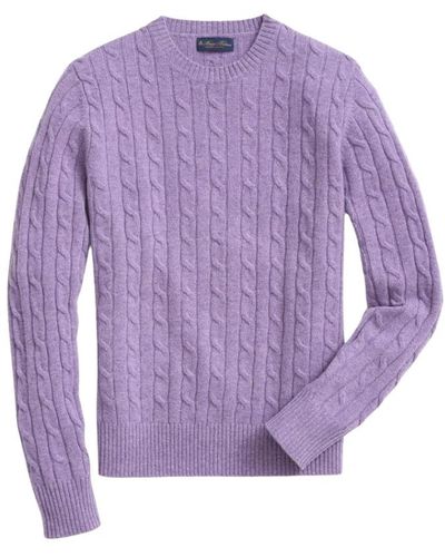 Brooks Brothers Lambswool Cable Crewneck Strickpullover - Lila