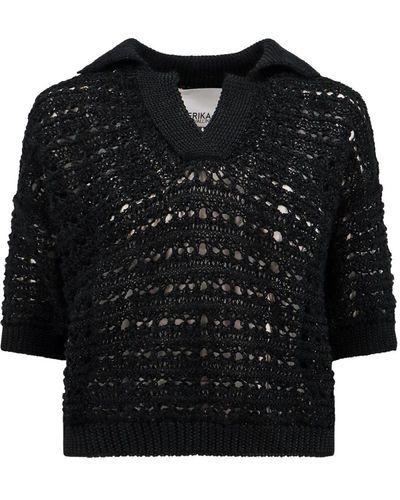 Erika Cavallini Semi Couture Camiseta polo perforada - Negro