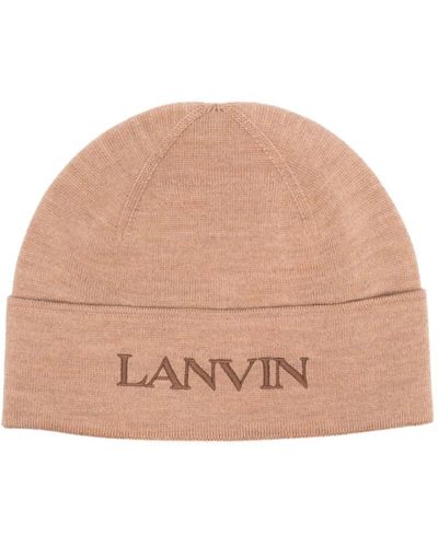 Lanvin Logo-bestickte wollmütze - Natur