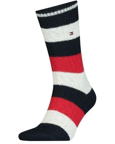 Tommy Hilfiger Cable rugby navy/red socken - Rot