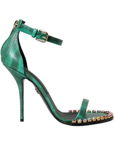 Dolce & Gabbana Exotische grüne schlangenhaut sandalen mit kristallen