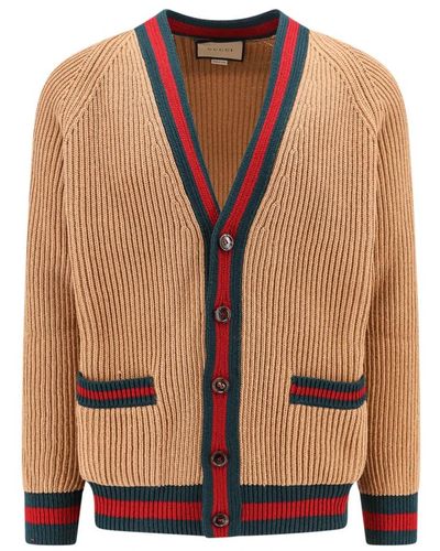 Gucci Cardigan in lana con dettaglio Web - Marrone