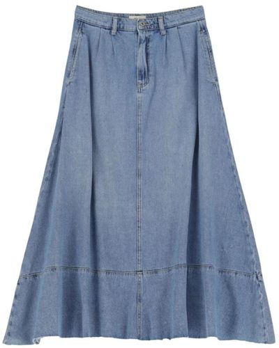 Dixie Falda larga de algodón con dobladillo deshilachado - Azul