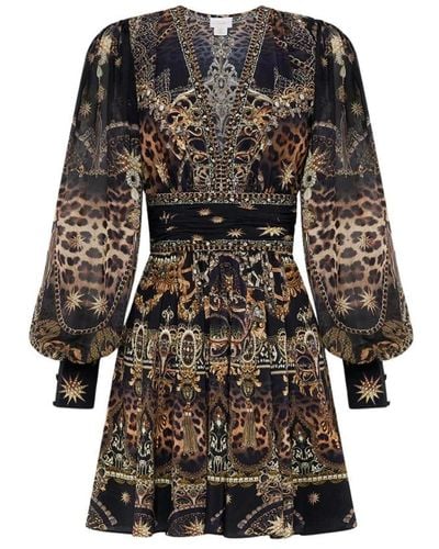 Camilla Masked At Midnight Leopard Silk Minidress - Black