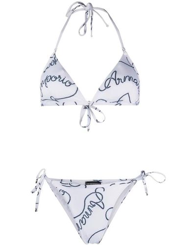 Emporio Armani Blaues logo bikini set weiß