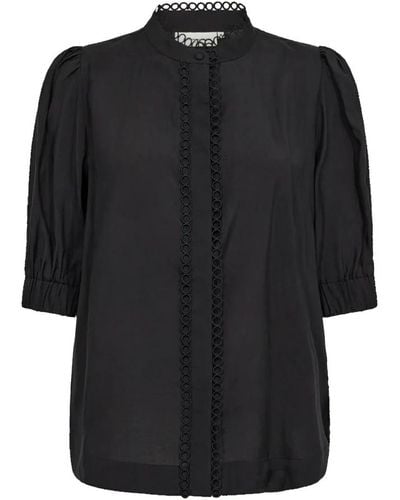 Copenhagen Muse Blusa molly femenina con lazos bordados - Negro