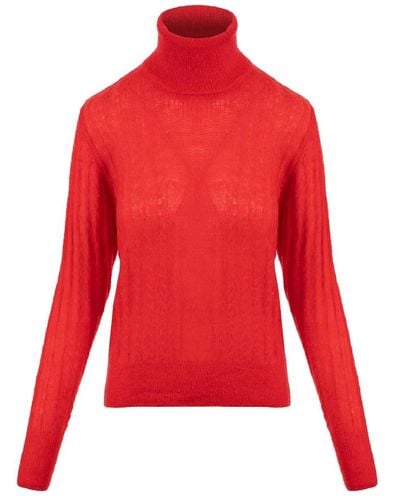 Essentiel Antwerp Red cable-knitted turtleneck sweater - Rosso
