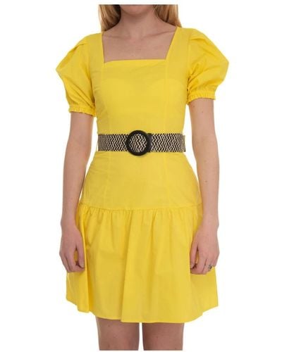 Liu Jo Mini Kleid mit Puffärmeln und Gürtel - Gelb