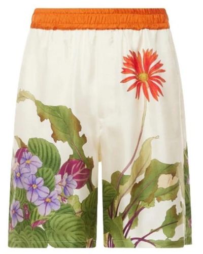 Pierre Louis Mascia Shorts bermuda in seta floreale con cintura elastica arancione - Multicolore