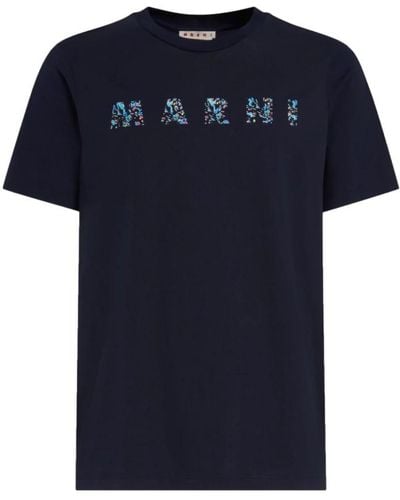 Marni Rotes blumen logo jersey t-shirt,t-shirts - Blau