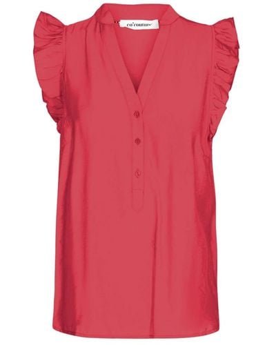 co'couture Bluse mit volants und v-ausschnitt - Pink