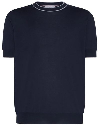 Brunello Cucinelli Blauer strick rundhals t-shirt