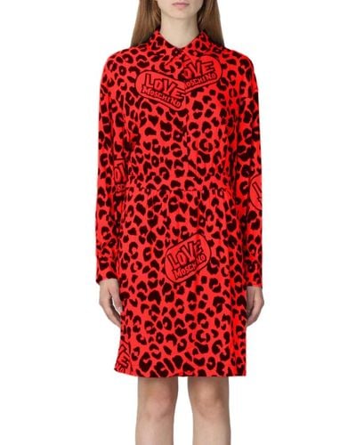 Love Moschino Leopardenmuster langes hemdkleid - Rot