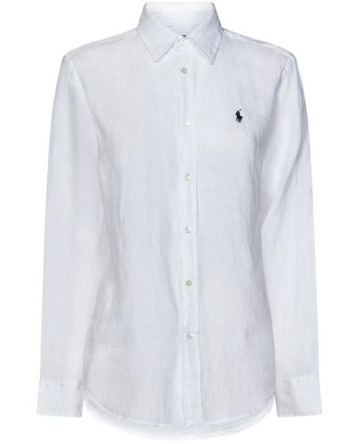 Ralph Lauren Camicia bianca in lino con ricamo pony - Bianco
