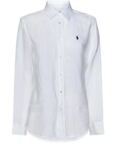 Ralph Lauren Weißes leinenhemd mit pony-stickerei