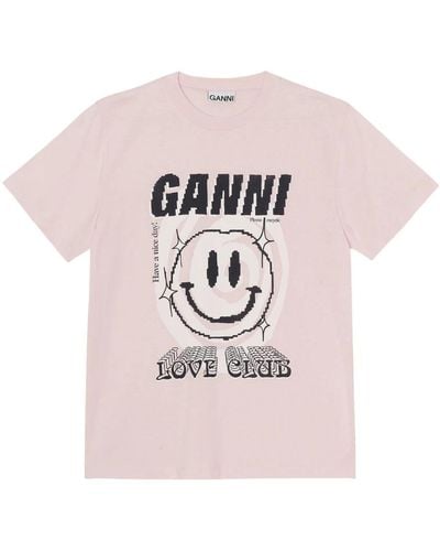 Ganni Smiley-print t-shirt - Pink