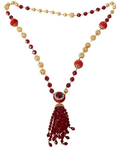 Dolce & Gabbana Anhänger-halskette mit roten kristallen, 100% authentisch, made in italy - Gelb