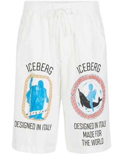 Iceberg Bermuda shorts with roma print and logo - Bianco