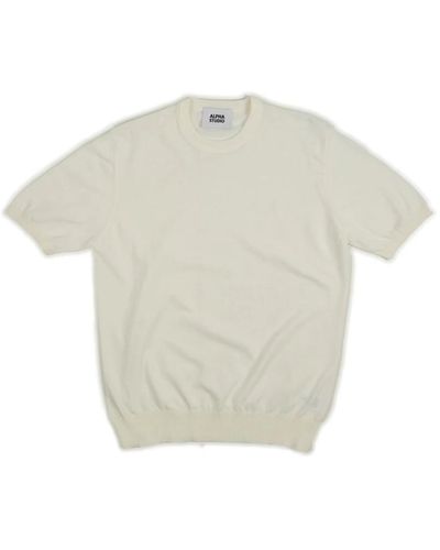 Alpha Studio Weißes baumwoll-crepe rundhals-t-shirt