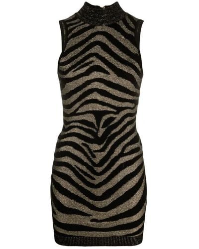 Balmain Schwarzes zebra-print strick-minikleid