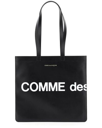 Comme des Garçons Leder-tote-tasche mit logo-print - Schwarz