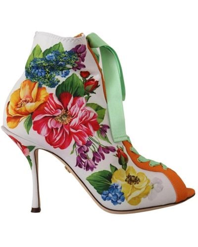 Dolce & Gabbana Floral Open Toe Jersey Heels - Blue