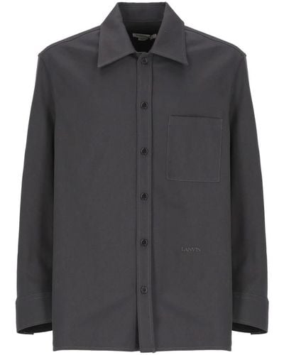 Lanvin Graues baumwollhemd mit kragen und vordertasche - Schwarz
