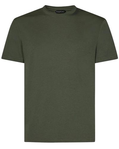 Tom Ford Grünes t-shirt mit logo-stickerei am rundhalsausschnitt