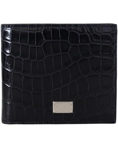 Dolce & Gabbana Porta carte di credito bifold nero da uomo in pelle esotica