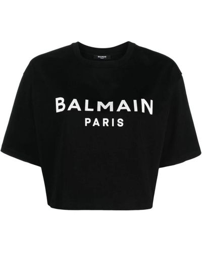 Balmain Logo print cropped t-shirt - Schwarz