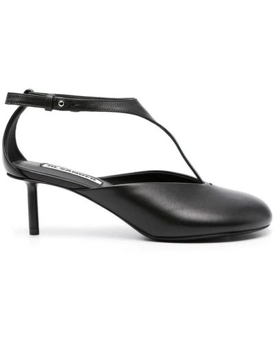 Jil Sander Zapatos t-bar de cuero negro con tacón medio