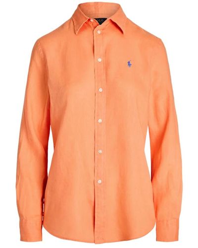 Ralph Lauren Camisa lino naranja logo pecho