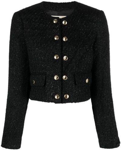 MICHAEL Michael Kors Chaqueta tweed sin cuello negra - Negro