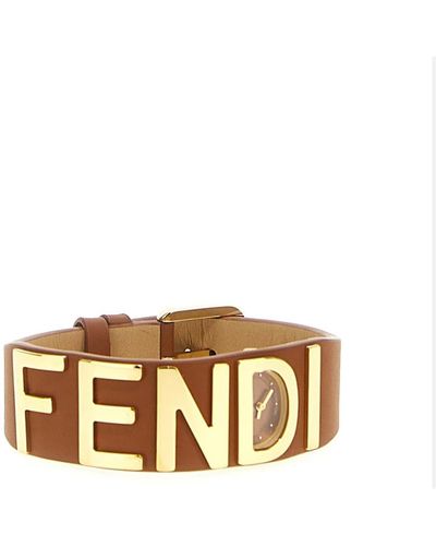 Fendi Braunes lederarmband mit goldfarbener schnalle - Mettallic