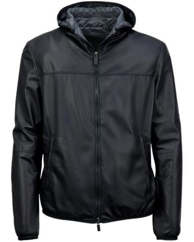 Gimo's Hoodie reversibile leather jacket - Nero