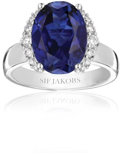 Sif Jakobs Jewellery Anillo ellisse grande con circonita azul