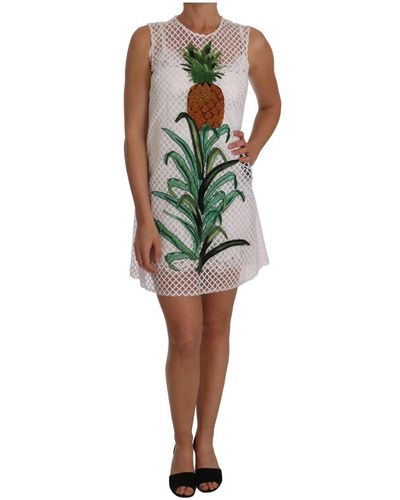 Dolce & Gabbana Weißes Ananaskleid mit Paillettenapplikationen - Mehrfarbig