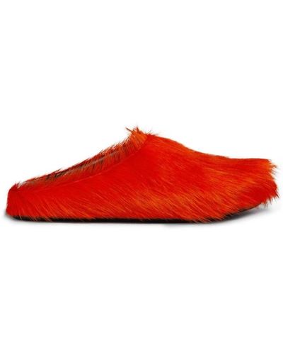 Marni Sabot in pelle con lungo pelo di pony arancione - 41 - Rosso