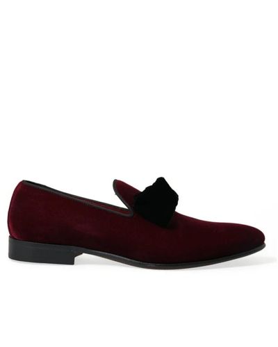 Dolce & Gabbana Burgundy velvet loafers - elegance twist - Rot