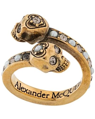 Alexander McQueen Goldener skull wrap-around ring mit perlen und swarovski kristallen - Mettallic