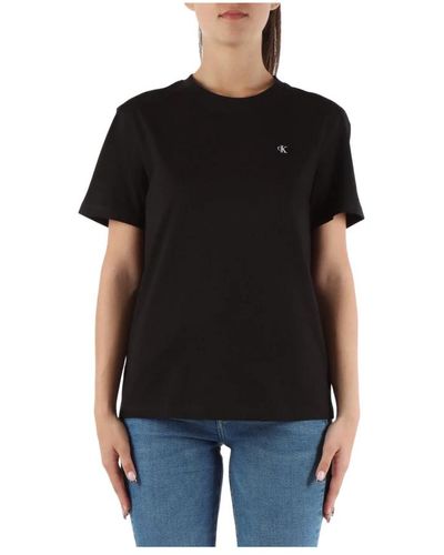 Calvin Klein Baumwoll-t-shirt mit frontlogo-patch - Schwarz