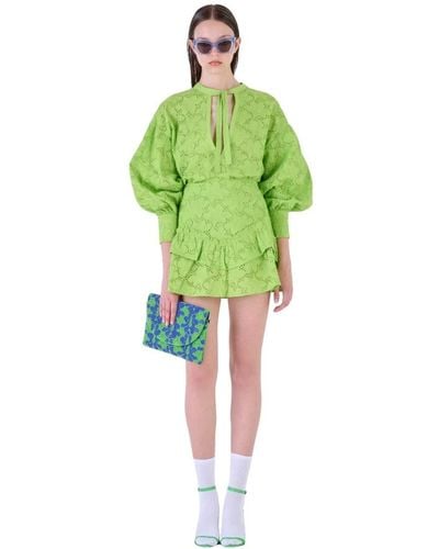 Silvian Heach Blusa con mangas de globo bordadas - Verde