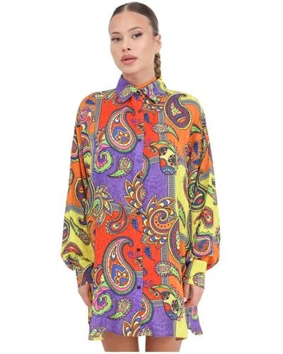4giveness Camicia da donna con stampa floreale e bottoni - Multicolore