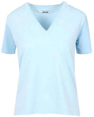 Mauro Grifoni T-shirt in cotone a maniche corte blu chiaro con scollo a v