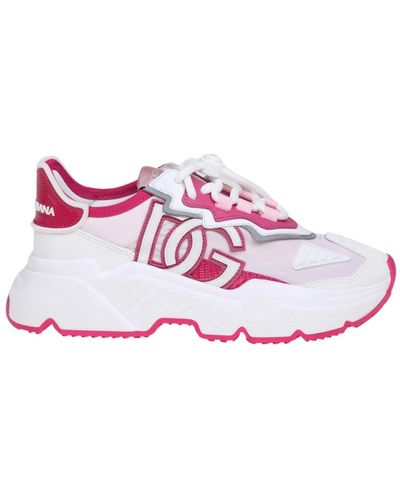 Dolce & Gabbana Weiße/rosa nylon- und wildleder-sneakers - Lila