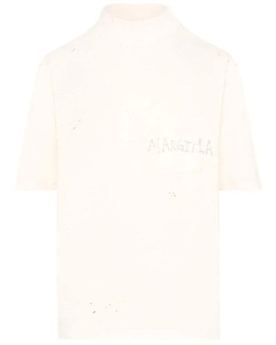 Maison Margiela S t-shirt mit logo-print und farbspritzer-detail - Weiß