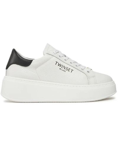 Twin Set Sneakers in pelle bianche con plateau - Bianco