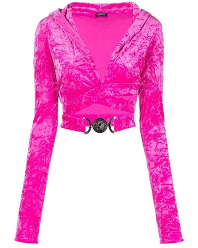 Versace Rosa samt crossover pullover - Pink