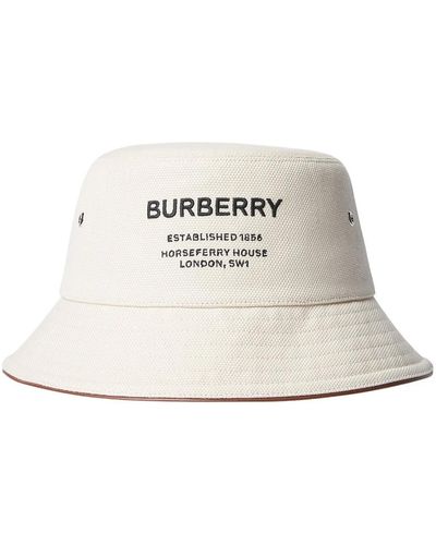 Burberry Cappello a secchiello in cotone canvas con ricamo del logo - Bianco