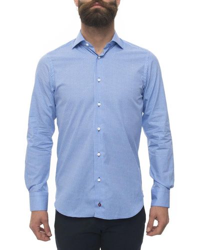 Carrel Colletto francese casual shirt stampa piastrelle - Blu